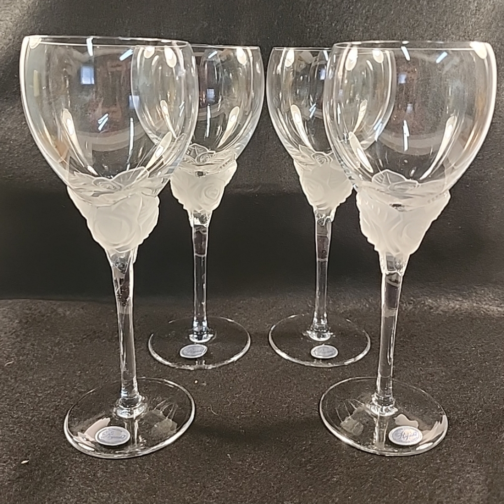 ROGASKA Crystal Wine Glasses Set of 4 Frosted Rose NEW w/ Original Sticker